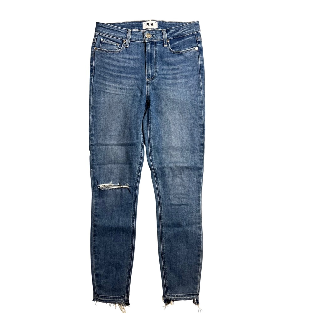 PAIGE Hoxton Ankle Jeans Size 28 Blue Distressed‎ High Rise Skinny Stretch
